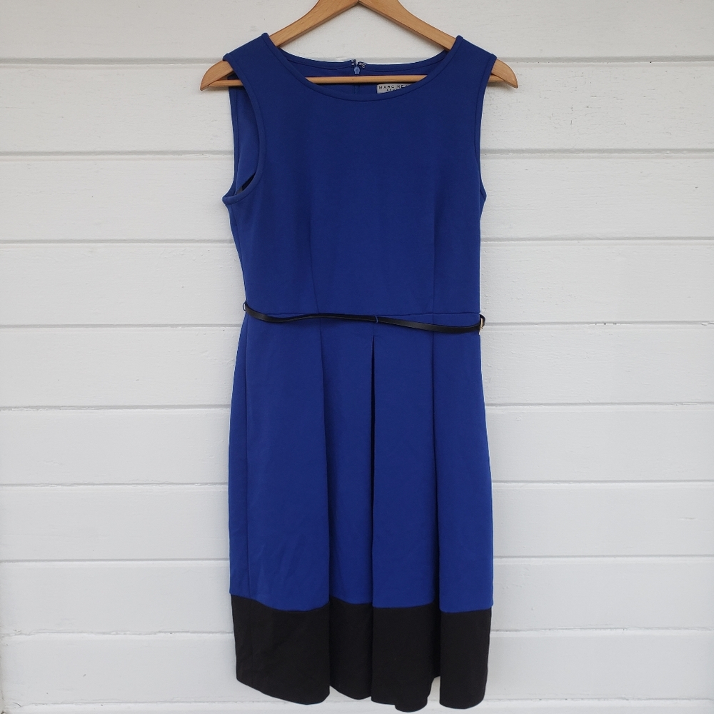 Andrew Marc Sleeveless Pleated Midi Belted Dress
